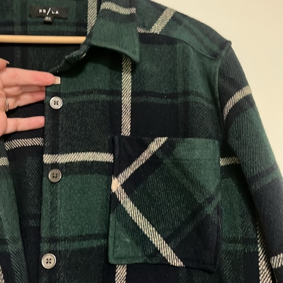 PS/LA Flannel Jacket Green Navy Blue Stripes Plaid Size M/L Unisex - Picture 2 of 7